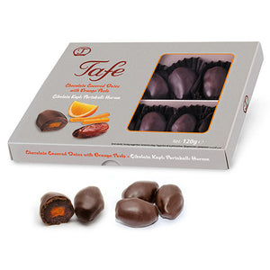 Dátiles Rellenos Con Cascaras de Naranja Cubiertos de Chocolate Belga 120 Gr